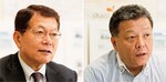 (左)桑原道夫社長。大株主の丸紅・副社長を経て、2010年より社長。(右)芝村浩三店長。1995年に広島で店長となり、岡山、藤沢、古川橋、鴨居で一貫して店長を務める。09年11月より現職。