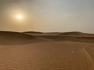 アール・マクトゥーム殿下は、砂漠の砂の上にドバイの未来予想図を描いたという逸話も。（筆者撮影）