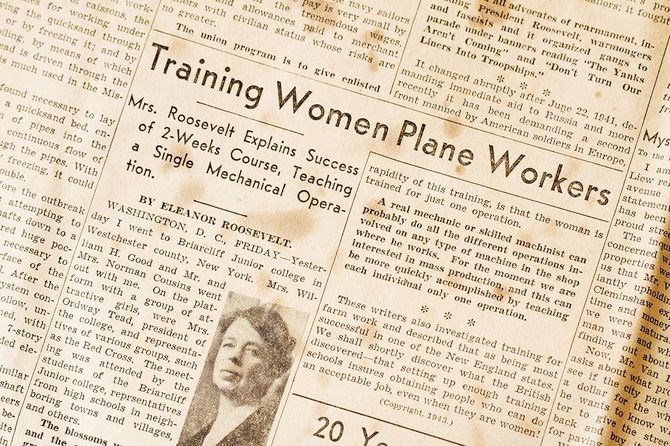 1943年3月、当時のファーストレディ、エレノア・ルーズベルトがアイオワ州の新聞デモイン・トリビューンに寄せた、女性のエンジニア教育に関する記事