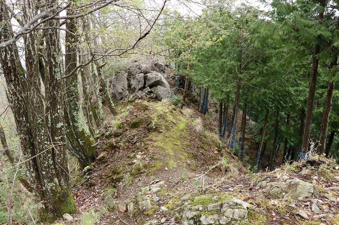 巨岩も活かした北尾根の堀切のひとつ