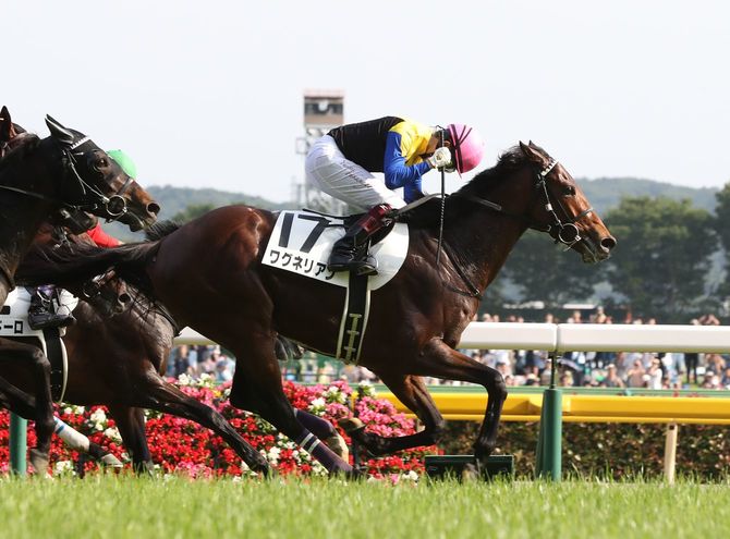 ワグネリアンでダービーを制しガッツポーズする福永祐一騎手