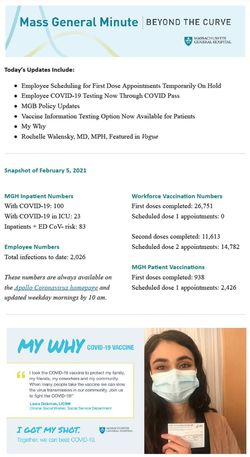2021年2月5日の院内メール。コロナ陽性入院患者数、職員接種進歩状況、接種した人のインタビューなどが載せられている。