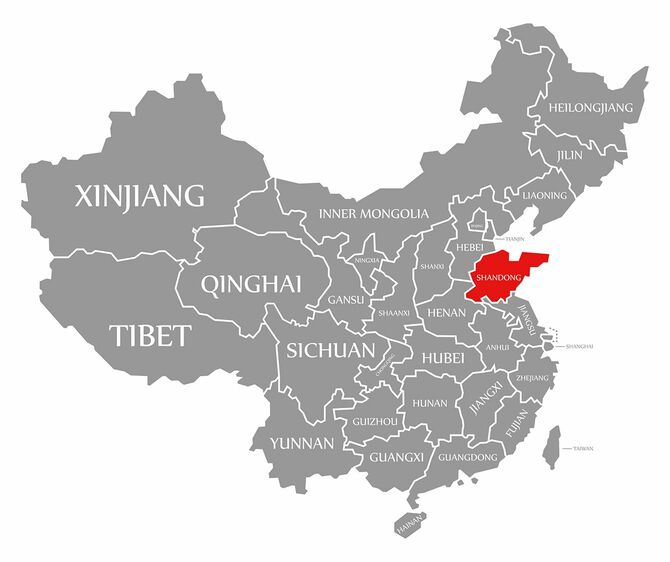 山東赤が中国地図で強調