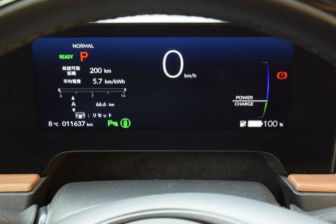 Honda eのメーターパネル。最近の他のホンダ車と共通性の高いデザイン