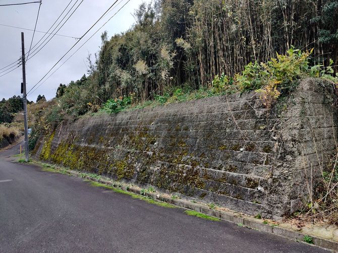 古い擁壁の中には、現行の建築基準法が定める工法や強度に適合していなかったり、強度を証明できる記録が残されていないものが少なからずある。（千葉県成田市津富浦）
