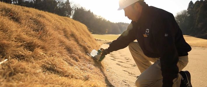 芝の様子を確認するグリーンキーパー