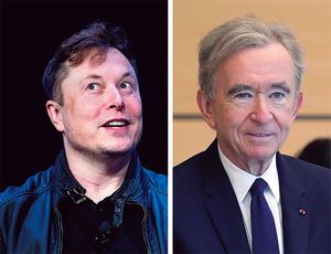 LVMHのベルナール・アルノー会長（右）とテスラのイーロン・マスクCEO。