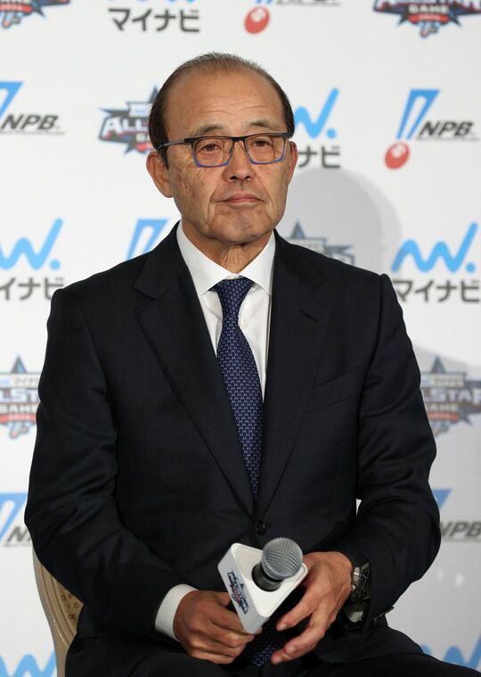 マイナビオールスターゲーム2024の記者会見に出席した阪神の岡田彰布監督＝2024年5月17日、大阪市内