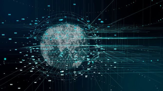 デジタル地球とのビッグデータの可視化。フィンテック。