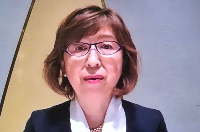 オーナー会議後にオンラインで会見する議長の南場智子DeNAオーナー＝2020年11月18日