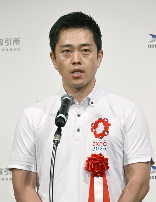 政府に「備蓄米の放出」を要望すると発表（上場セレモニーであいさつする大阪府の吉村洋文知事、2024年8月20日）