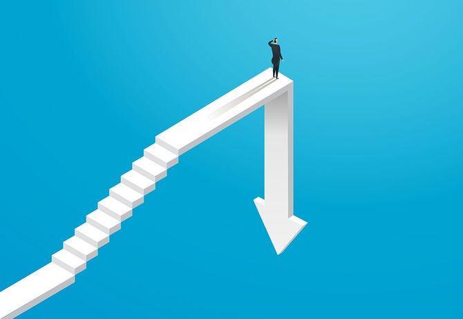 右肩上がりから下落するイラスト