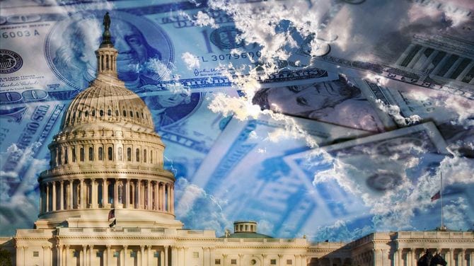 米国国会議事堂と歴代の大統領が描かれた米紙幣