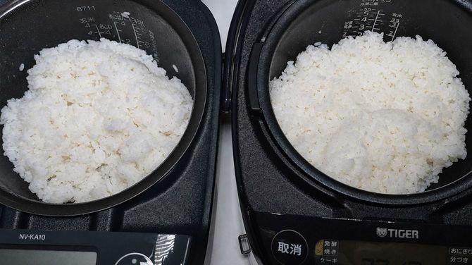 6時間経過後、食べ比べ。どちらも変色などはないが、より個性が強調された感じになる。タイガーのほうが少し乾燥とごわつきが気になった