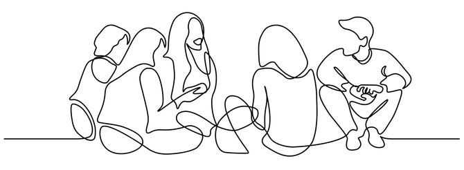 一筆書きで描かれた談笑する人びとのイラスト