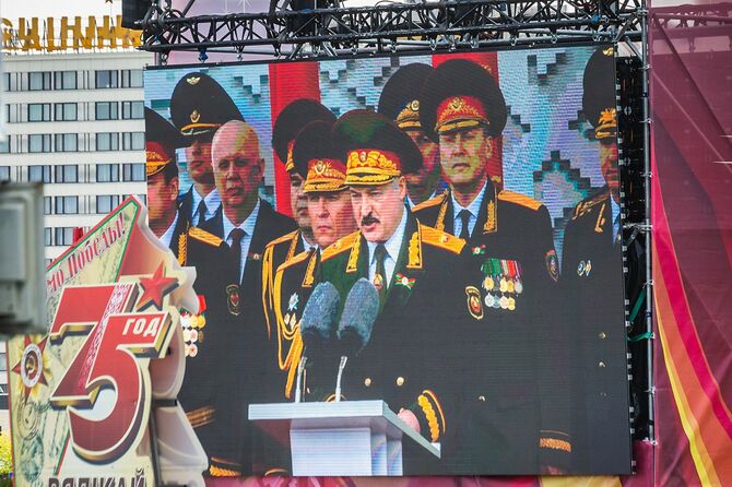 ベラルーシのアレクサンドル・ルカシェンコ大統領。＝2020年5月9日、ベラルーシ・ミンスク