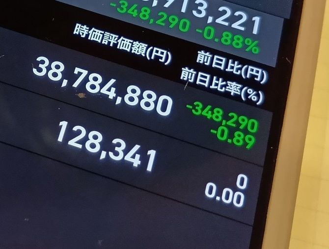 小和田さんの証券口座の画面。上の段は「国内株式」の一部だという。