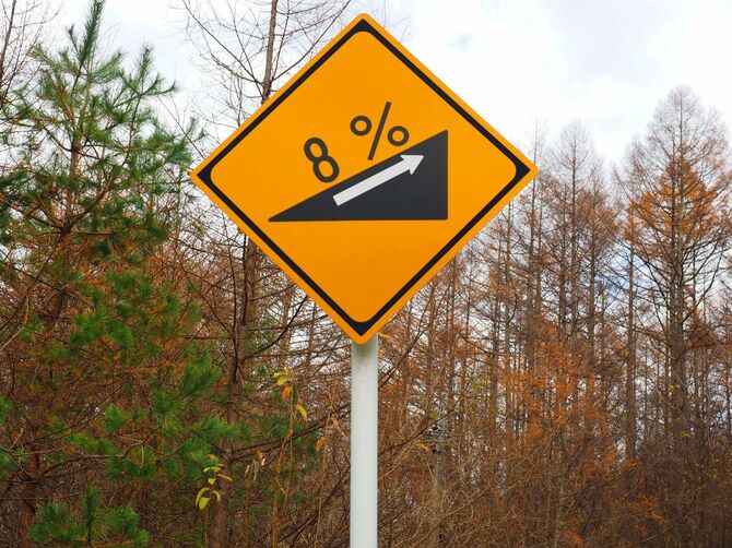 坂道の勾配が8％であることを示す道路標識
