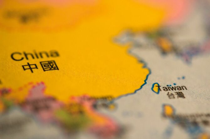 地図上の中国、台湾の接写