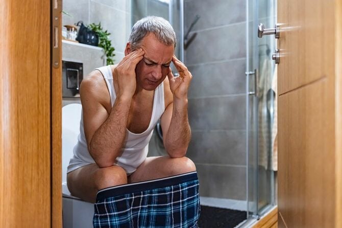 トイレで頭を抱える人