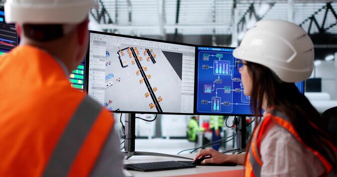 機械のレイアウトを設計する技術者