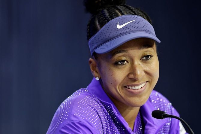 女子シングルス準決勝を終え、記者会見する大坂なおみ＝2025年9月5日、ニューヨーク（共同）