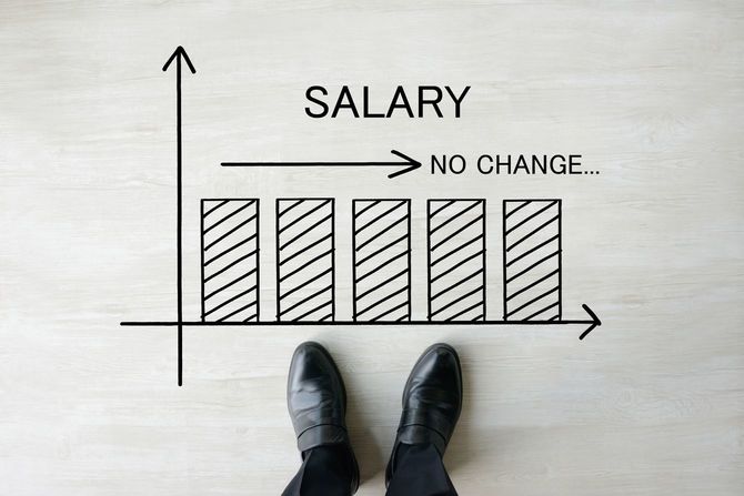 ビジネスマンの足元と微動だにしない給与グラフ