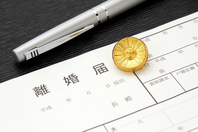 白紙の離婚届と弁護士記章