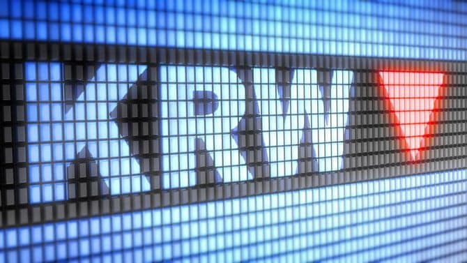 ウォンの値下がりを示す為替画面