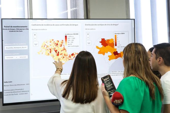 州内の感染状況を確認するサンパウロ州保健局関係者たち