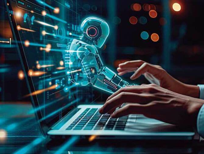 ラップトップでAIと対話する人