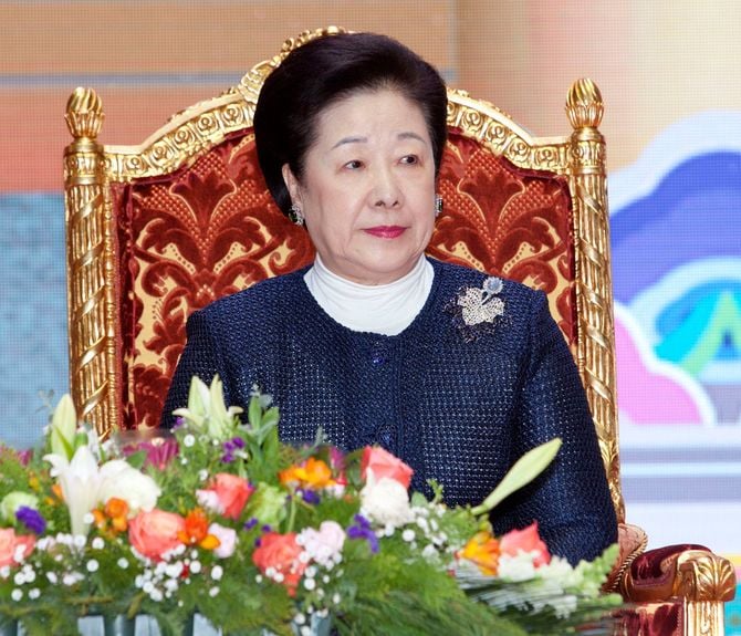 旧統一教会の創始者・文鮮明の妻で、現在の教団の総裁を務める韓鶴子氏（＝2015年3月3日、韓国・加平）