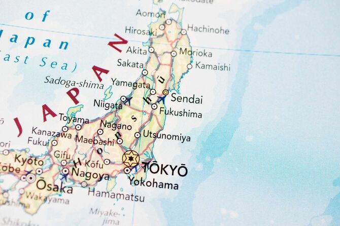 東日本から東北あたりが写る日本地図の写真
