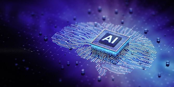 「AI」の文字が入ったチップと、脳の形に光る電子回路