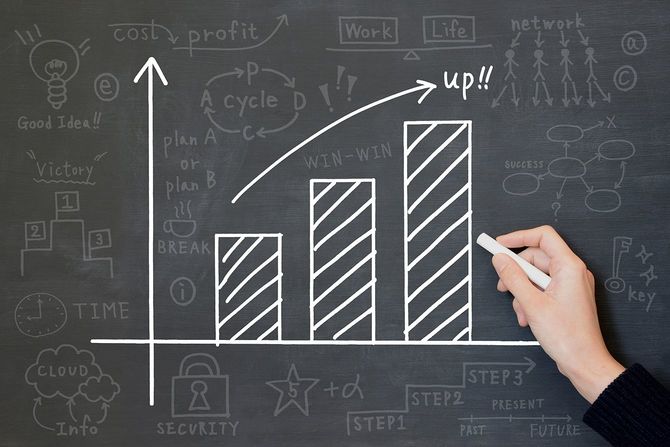 上向きのグラフが黒板に溺れる