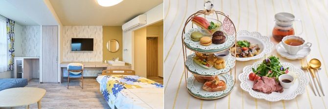 新しくできた産院の部屋の様子（左）、右は人気の食事