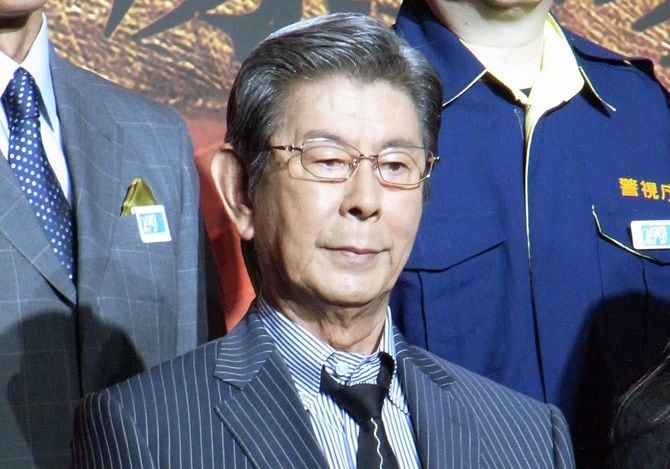 人気刑事ドラマシリーズ「相棒」の劇場版第2弾の製作会見に出席した俳優の宇津井健さん=2010年8月9日、東京都練馬区