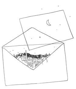封筒の中に風景、はがきには月