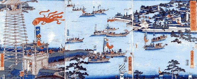 一勇斎国芳画「赤松之城水責之図」、東京都立中央図書館所蔵