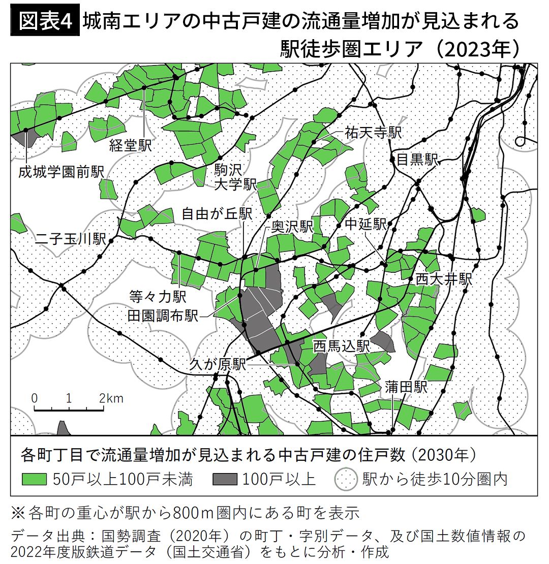 【図表4】城南エリアの中古戸建の流通量増加が見込まれる駅徒歩圏エリア（2023年）