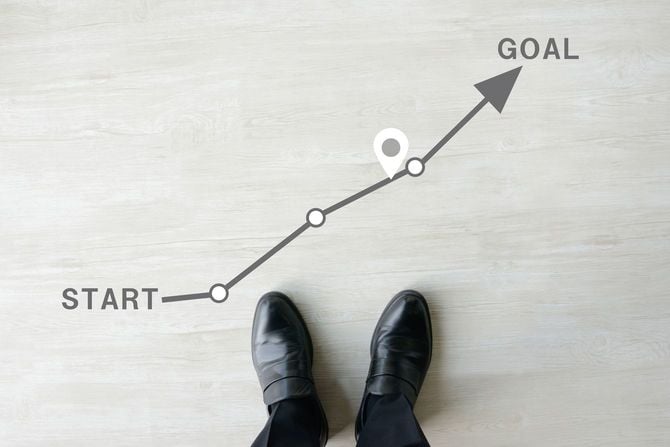 ビジネスマンの足、スタートとゴール