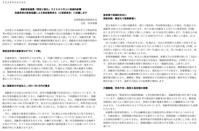 出典=保団連(全国保険医団体連合会)@hodanren 2026年6月30日付ポストより