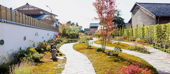 真冬にもかかわらず、緑が保たれている「金沢寺町 宝勝寺ふれあいパーク霊苑」。とても霊園には見えない。