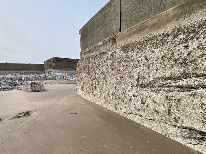 4メートル以上隆起した黒島漁港にて