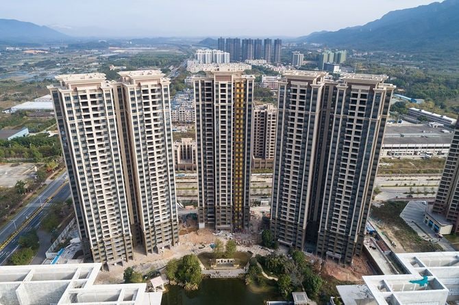 中国のアパート建設現場の航空写真