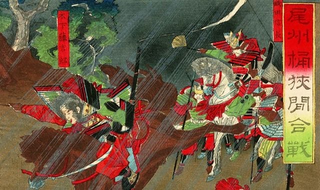 歌川豊宣「尾州桶狭間合戦」明治15年（1882）【部分】