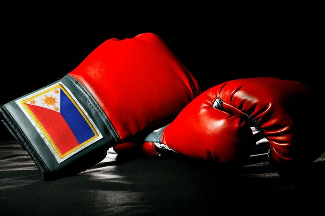フィリピン国旗のついたボクシンググローブ