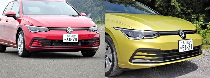 筆者が試乗した新型ゴルフ「1.5lモデル」(左)と「1.0lモデル」(右)
