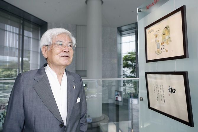 企画展「養老先生のさかさま人間学展」を訪れた養老孟司さん＝2021年7月5日午後、東京都港区の汐留メディアタワー