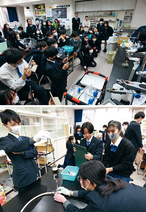 教科横断型で蒸気機関のメカニズムを実験中